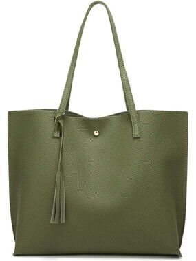 Women's Army Green Soft Faux Leather Tassel Style Handbag Tote Shoulder Bag